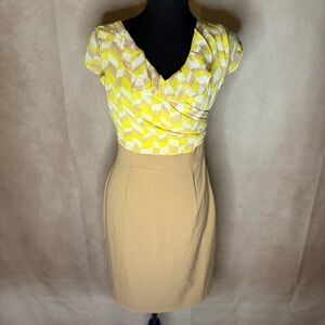 New York & Company Women’s XS Yellow & Brown Midi Pencil Dress